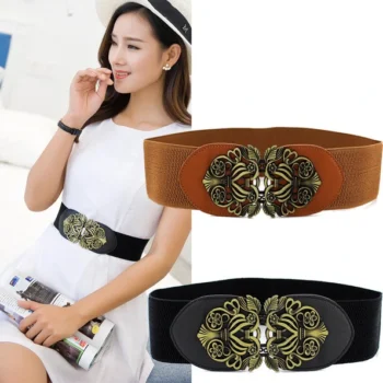 Women's retro palace carved elastic wide belt